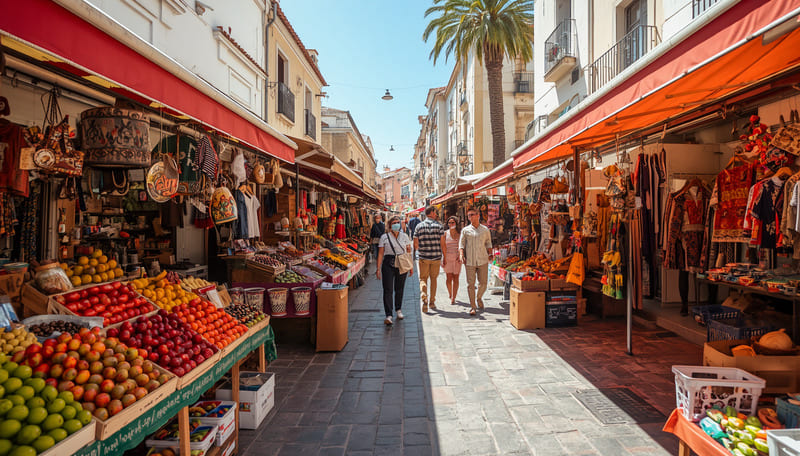 mercadillo al sol en plena calle